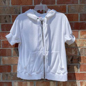 Short Sleeve White Terry Cloth Hoodie Top XL 16/18